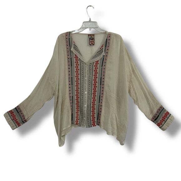 Johnny Was Tops - Johnny Was Button Down Blouse Size Large Women’s Boho Embroidered Top